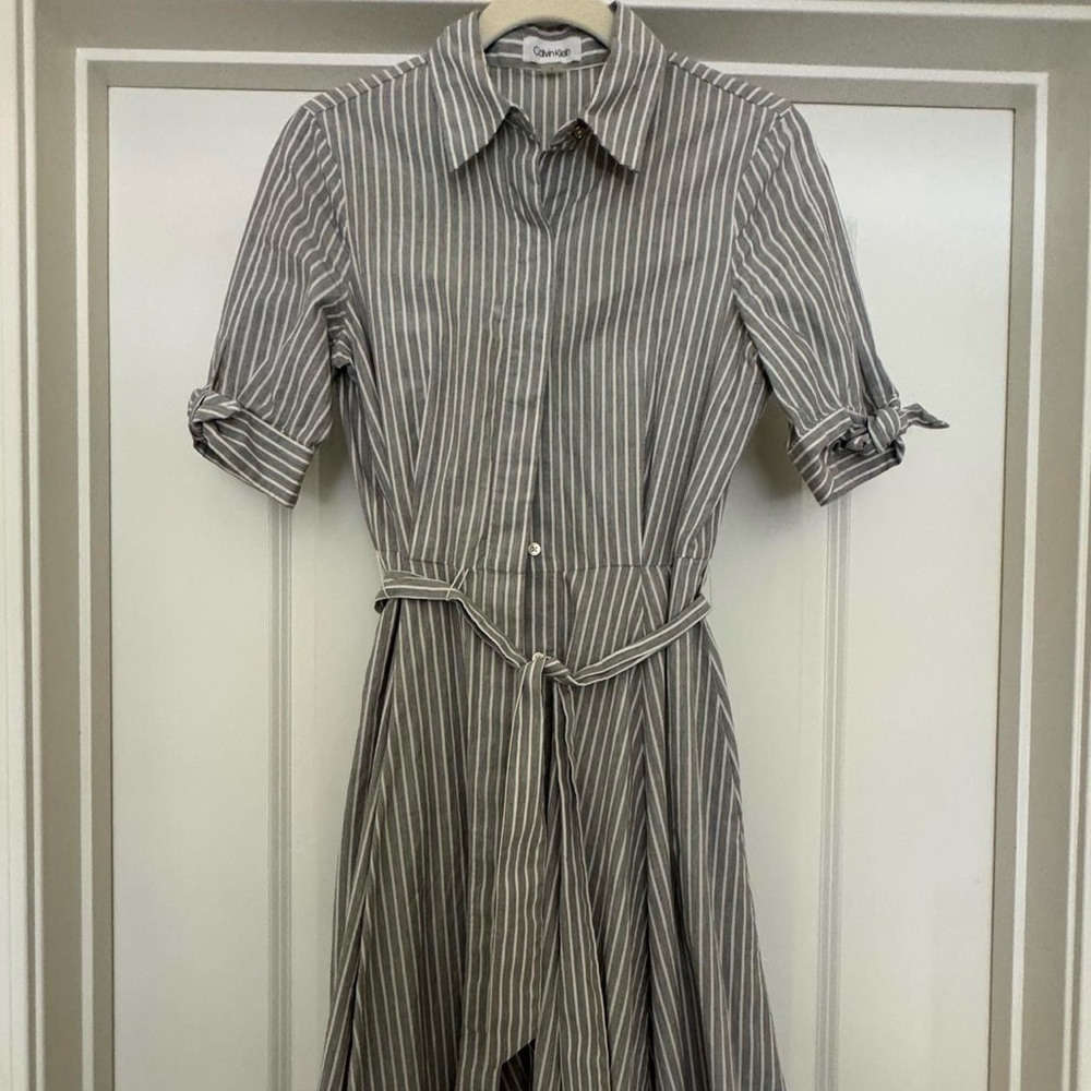 Calvin Klein Gray Striped A-Line Dress Size 4